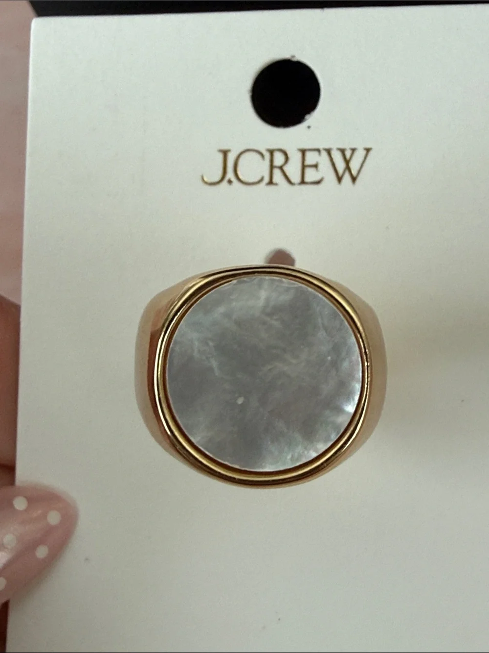 J. Crew | Gold-Tone Signet Ring with Iridescent Mother-of-Pearl | Sz 7